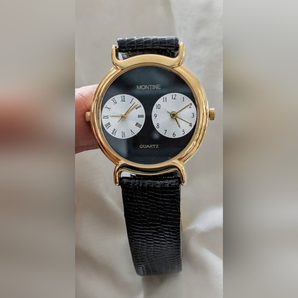 Elegant Vintage Montine Swiss Dual Time Zone Unisex Watch.Pre-owned Great Cond